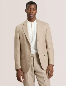 WINFRED Single Breasted Two Button Notch Flat Front Linen Suit Jacket