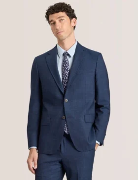 WRIGHT-PLAID Single Breasted Two Button Notch Fully Fashioned Plaid Suit Jacket