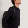WYTHER Mixed Texture Zip Neck Long Sleeve Polo