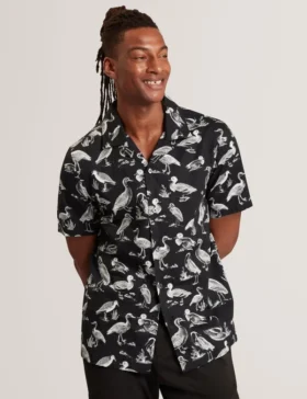 YAMAL Duck Print Cotton Short Sleeve Shirt