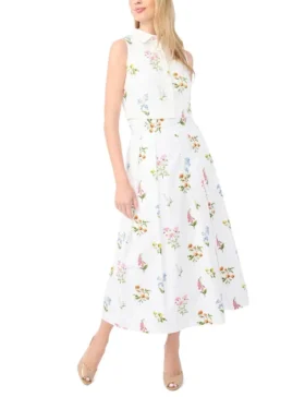 RIHANA Cotton Floral Pleated Midi Skirt