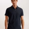 ZARKES Ribbed Texture Zip Neck Cotton Polo Shirt