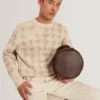 ZENDAYD Houndstooth Print Chunky Knit Jumper